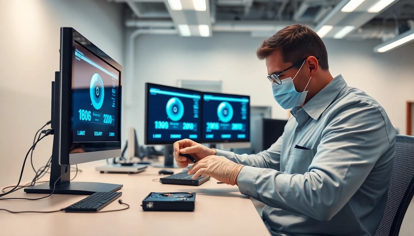 Datenrettung durch Experten in einer modernen Büroumgebung mit professionellem Equipment.
