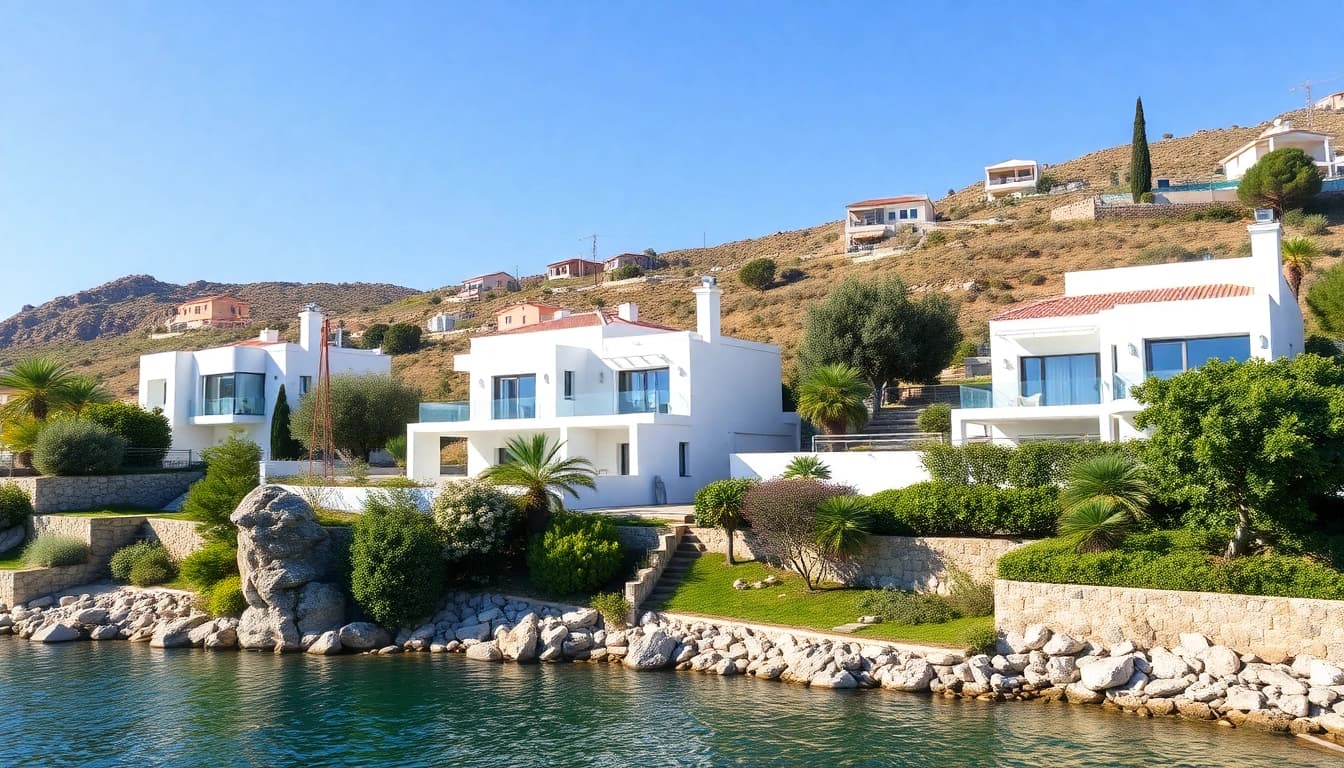Vibrant seaside villas showcasing opportunities to immobilien kaufen nordzypern with lush gardens and stunning views.