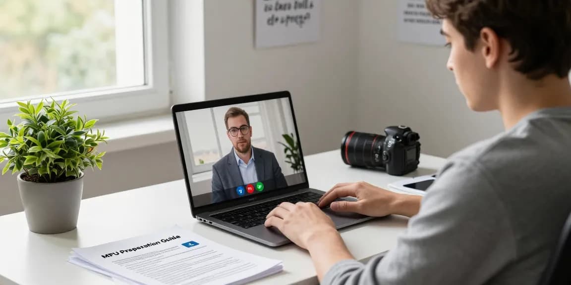 Engagierte Person im Homeoffice für MPU Vorbereitung online mit Psychologen im Videoanruf.