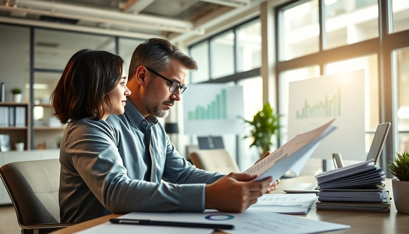 Kostengünstig investieren im modernen Büro mit Finanzanalysten und Charts.