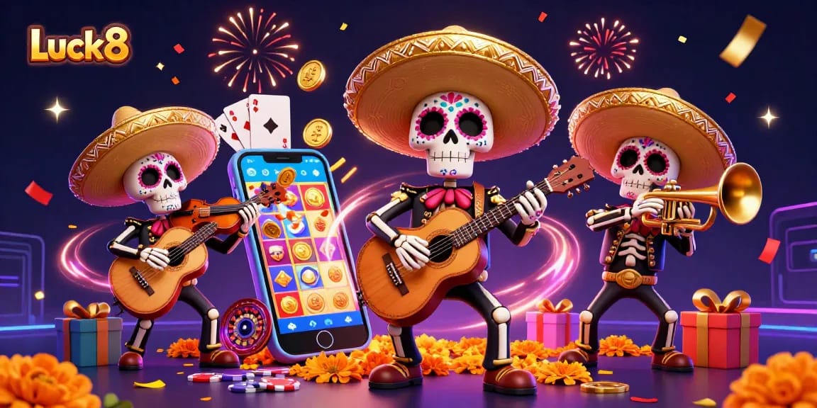 Experience the exciting world of Luck8 with vibrant 3D characters and dynamic casino game elements.