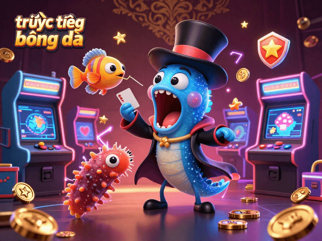 Experience trực tiếp bóng đá like never before with dynamic casino elements in a lively scene featuring animated characters.