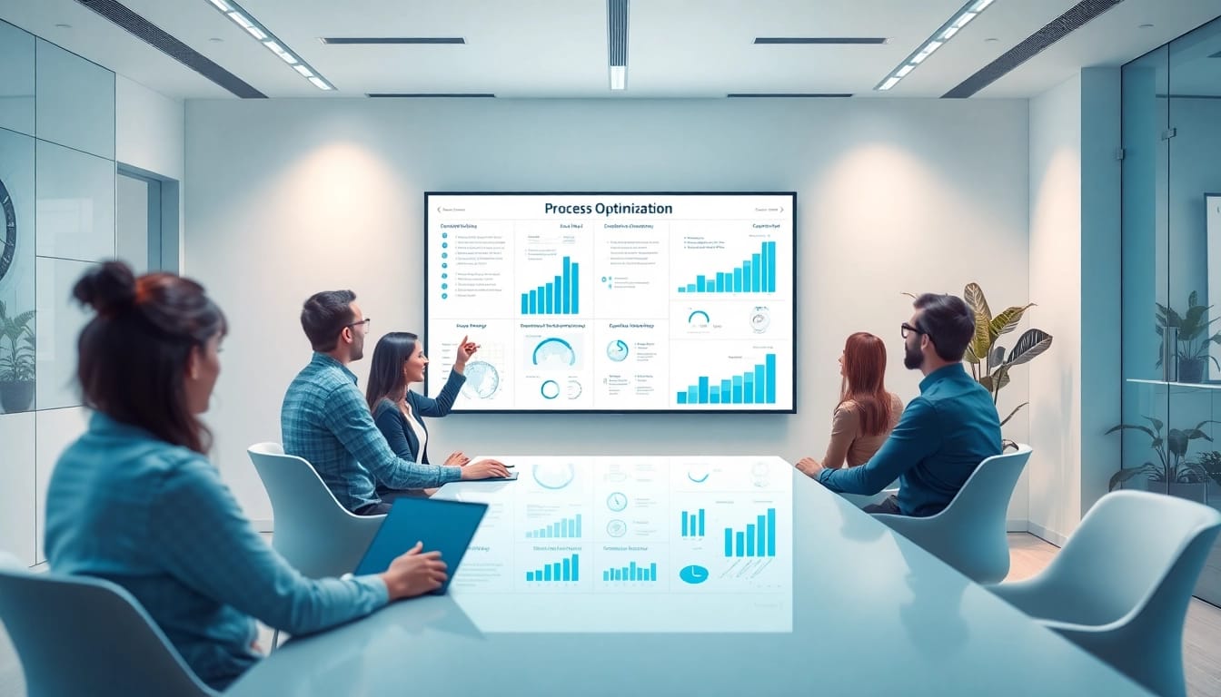 Enhance Arbeitsabläufe mit Prozessoptimierung in einem modernen Büro, das Teamwork fördert.