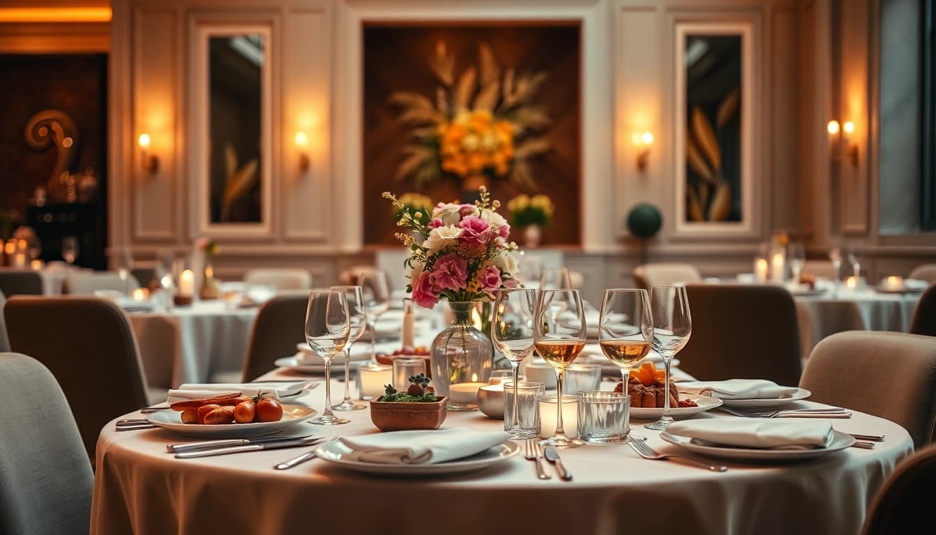 Catering-Setup mit eleganten Buffets und floralen Akzenten für besondere Veranstaltungen.