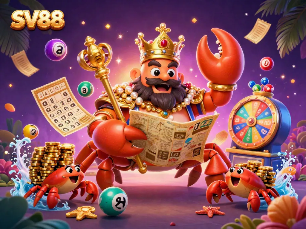 Experience the thrill of SV88 with an emperor crab amidst a vibrant casino scene.