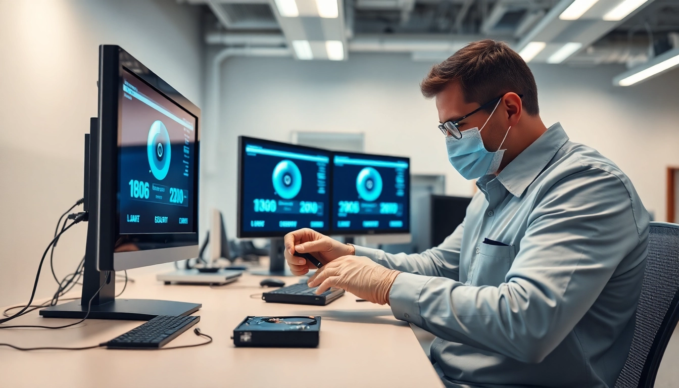 Datenrettung durch Experten in einer modernen Büroumgebung mit professionellem Equipment.