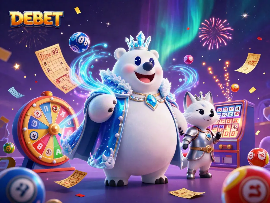 Engage with DEBET's thrilling lottery experience featuring dynamic elements like bouncing balls.