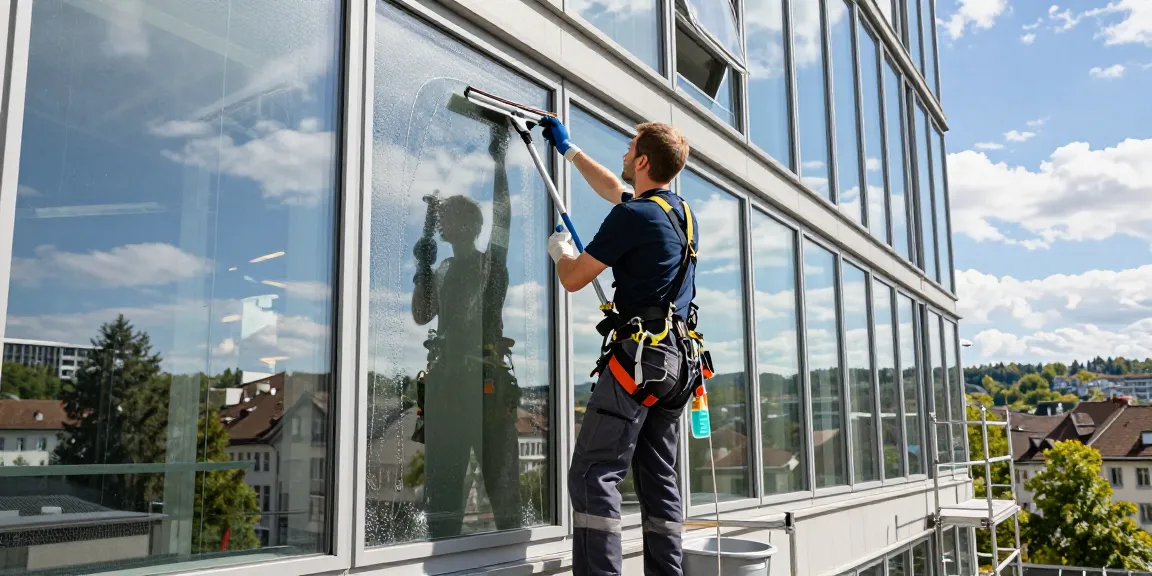Professional window cleaning service in Solothurn showcasing clear glass and expert technique.