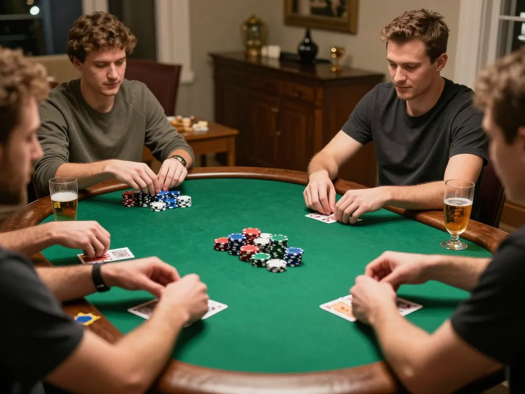 Players enjoying a home poker night while engaging with aud77 strategies and gameplay elements.