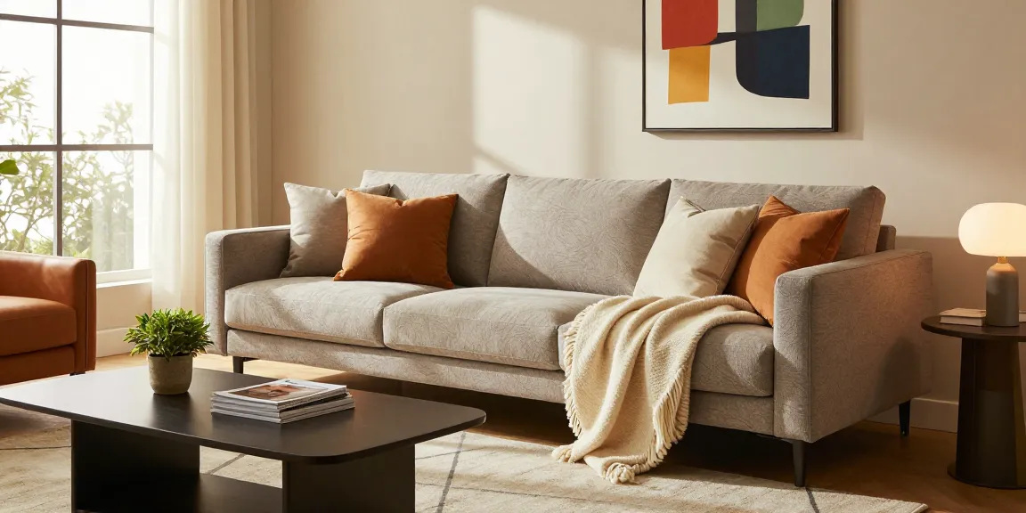 Baxter Sofa online kaufen - Luxuriöses Wohnzimmer mit stilvollem Baxter Sofa, warmem Licht und eleganter Dekoration.