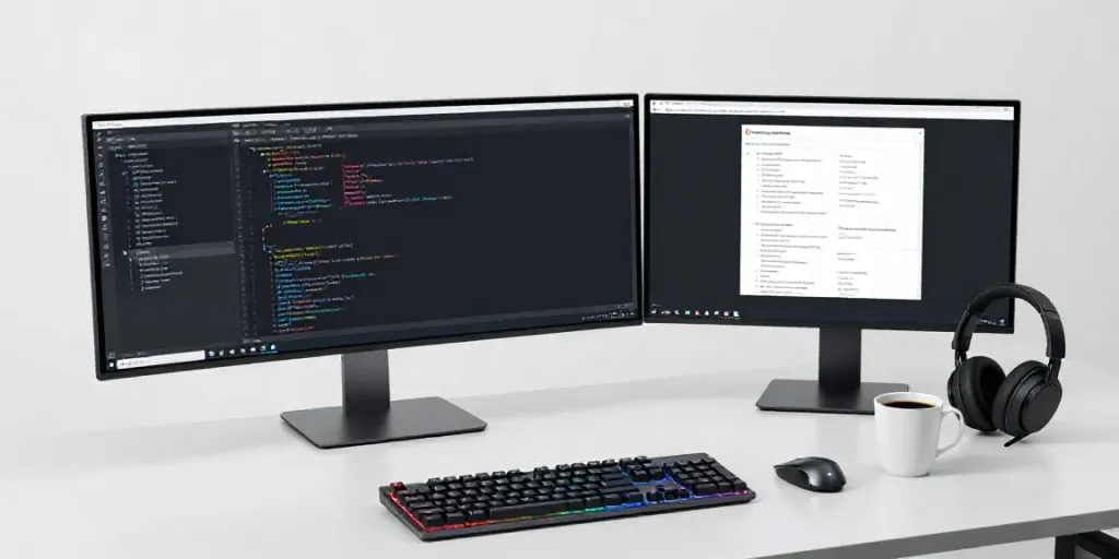 Aktuelle Gadget-Nachrichten über Softwareentwicklung und Technologien auf einem modern eingerichteten Schreibtisch.