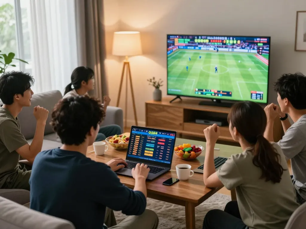 Players engaged in sports betting on QQ88 không bị chặn, enjoying a lively game night experience.