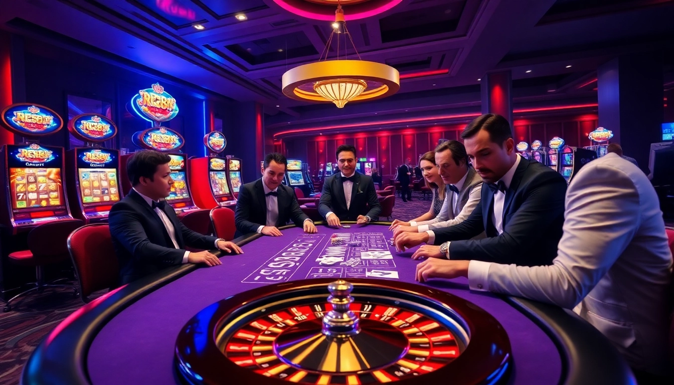 RR88 showcases a thrilling casino environment with players enjoying poker and roulette.