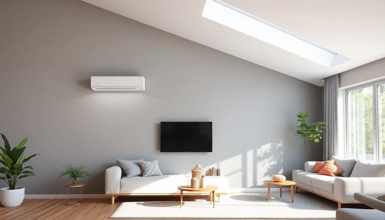 Kosten einer Klimaanlage transparent darstellen, mit einem modernen Split-Gerät im Zuhause und freundlichem Ambiente.