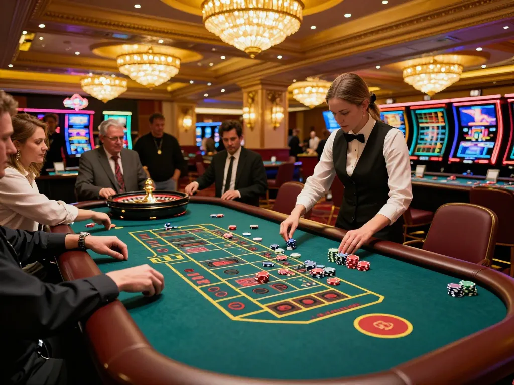 Players placing bets at a lively roulette table in fabet casino, focused on winning.