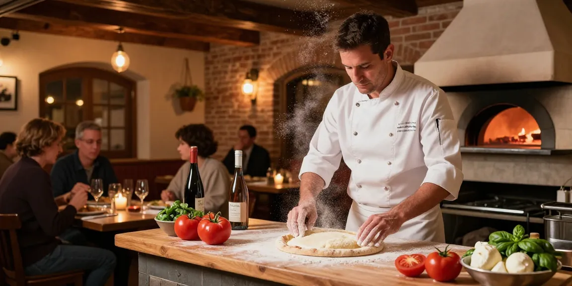Enjoying cozy Italian dining, featuring pg soft pizza preparation scene with fresh ingredients.
