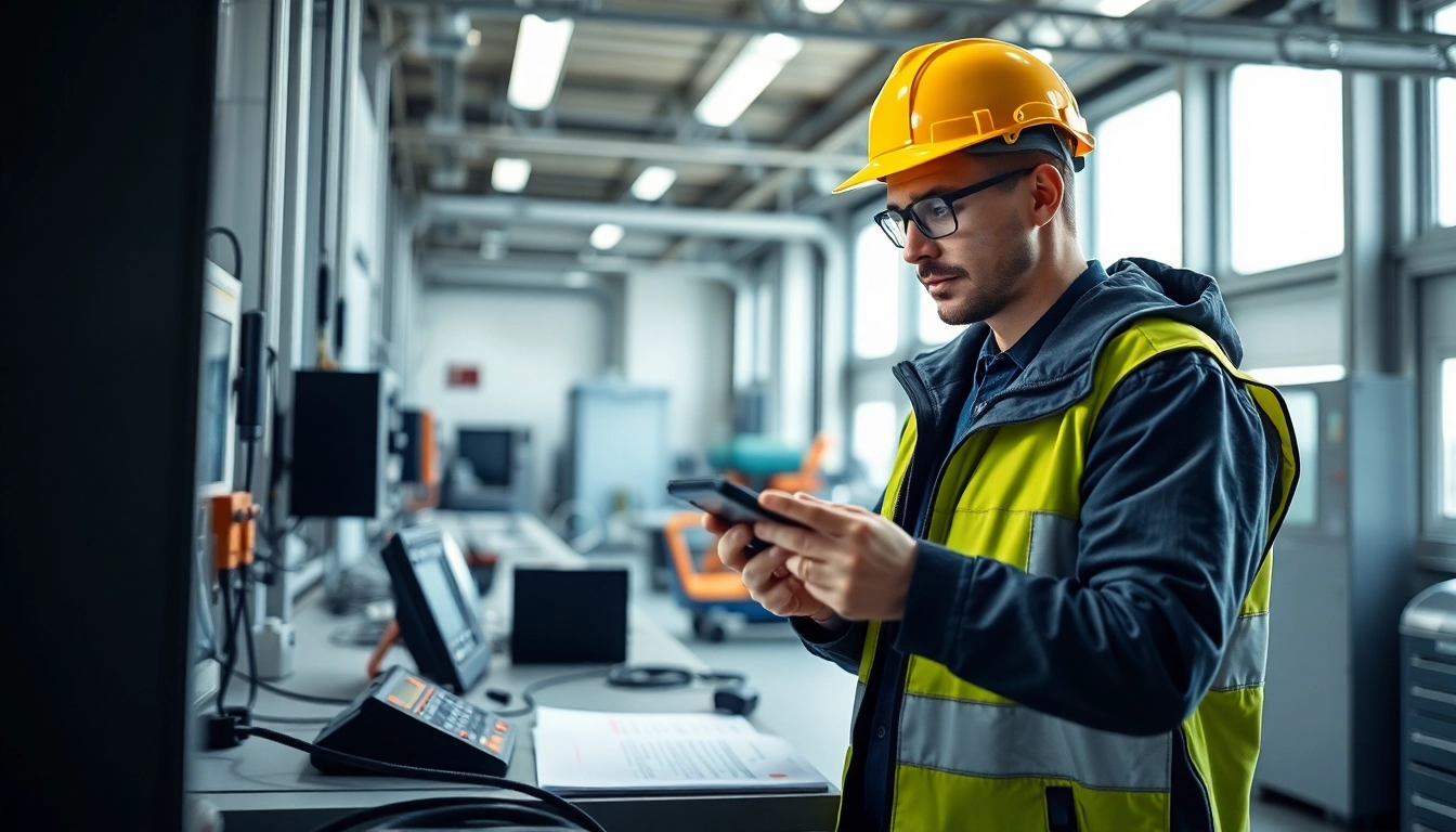 Inspecting electrical devices during a DGUV V3 Prüfung to ensure workplace safety compliance.