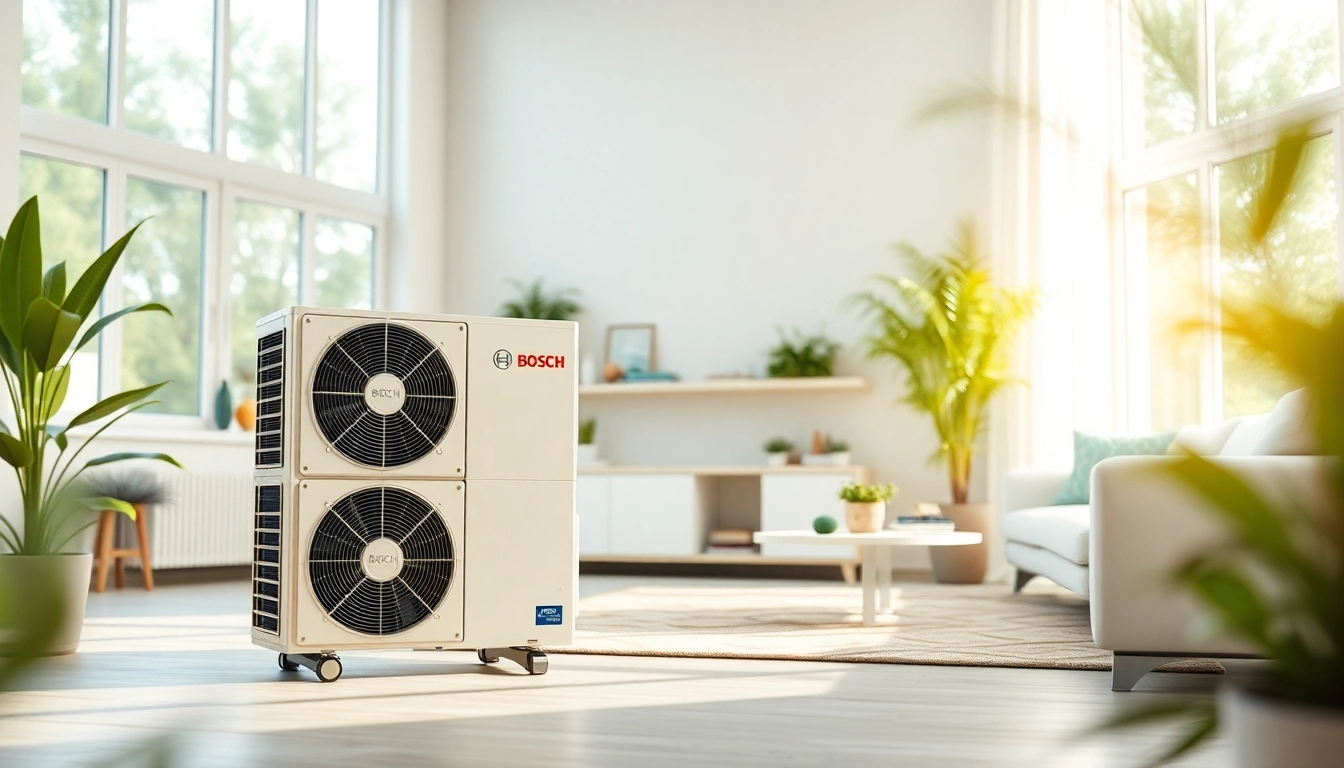 Efficient wärmepumpe bosch in a modern living room, showcasing energy-saving design.