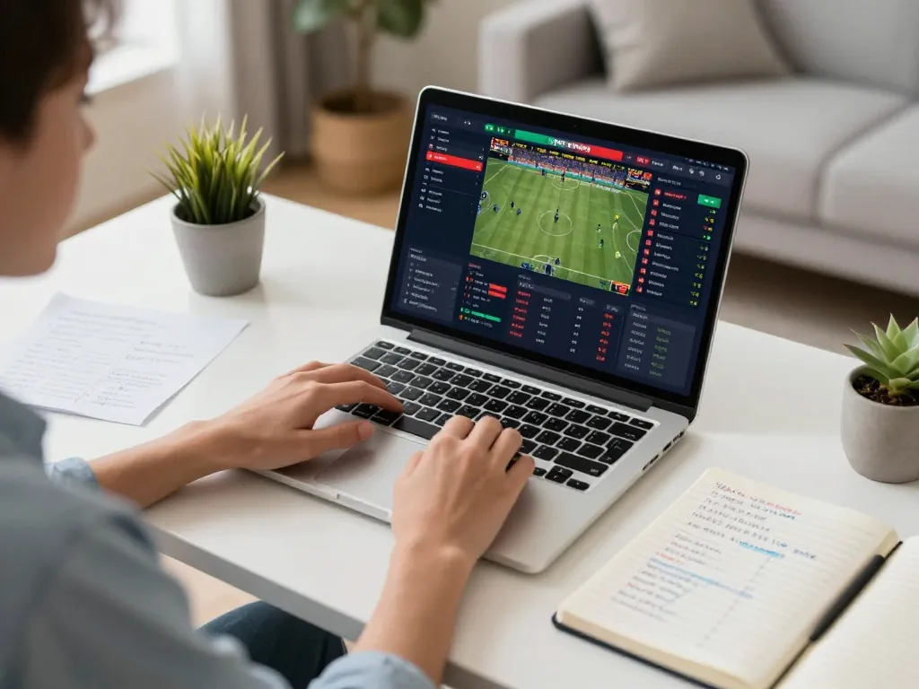 Engaging with live betting on trang chủ C168 in a modern home office setting with strategy notes.