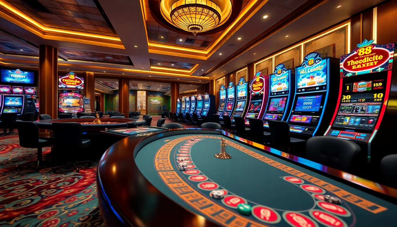 Experience the luxury of WIN88 with vibrant casino games and slot machines in a captivating setting.