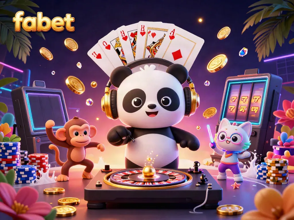 Experience the thrilling fun at fabet with a vibrant scene featuring casino culture and dynamic characters.