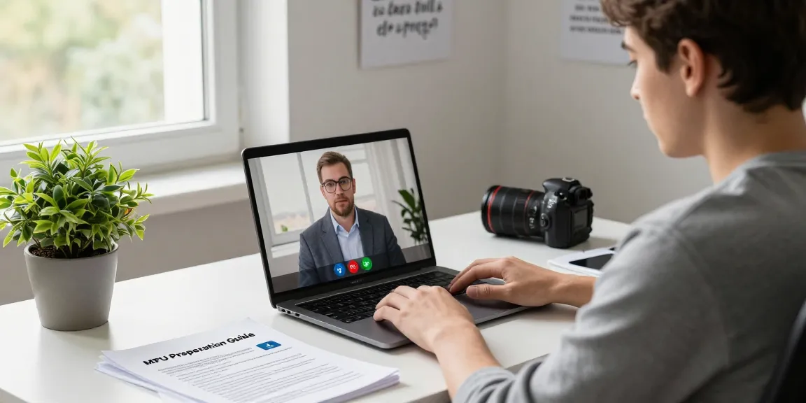 Engagierte Person im Homeoffice für MPU Vorbereitung online mit Psychologen im Videoanruf.