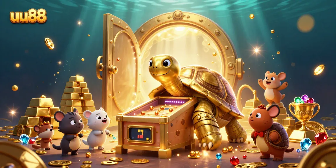 Spin and win at uu88 with a vibrant casino scene showcasing a golden tortoise pinball machine.
