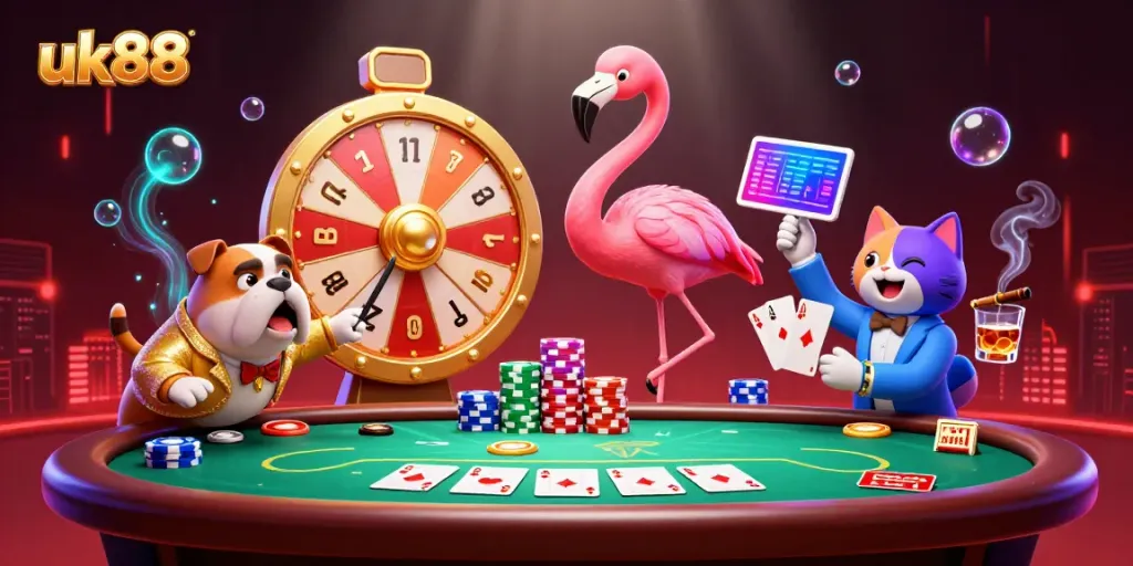 Experience thrilling wins at uk88 with animated game show atmosphere and vibrant casino elements.