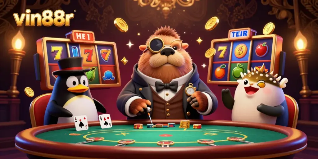 Experience thrilling gameplay with vin88r's exciting underwater poker scene featuring unique characters.