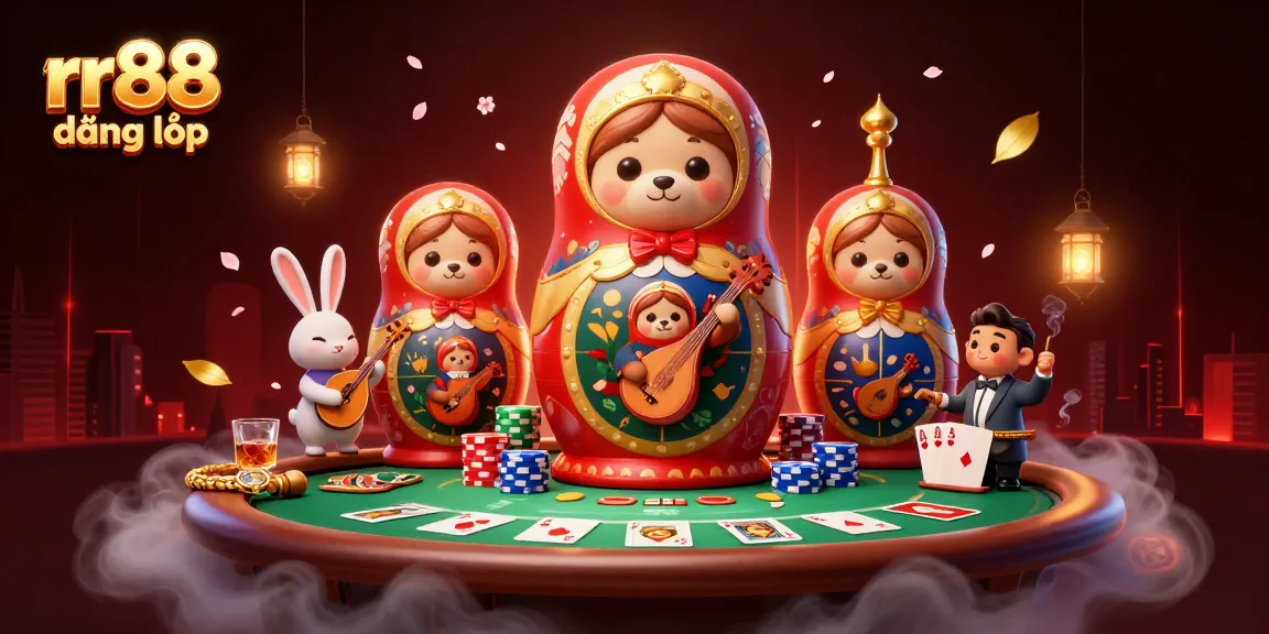 Experience the excitement of rr88 đăng nhập with vibrant cartoon characters and dynamic casino elements.