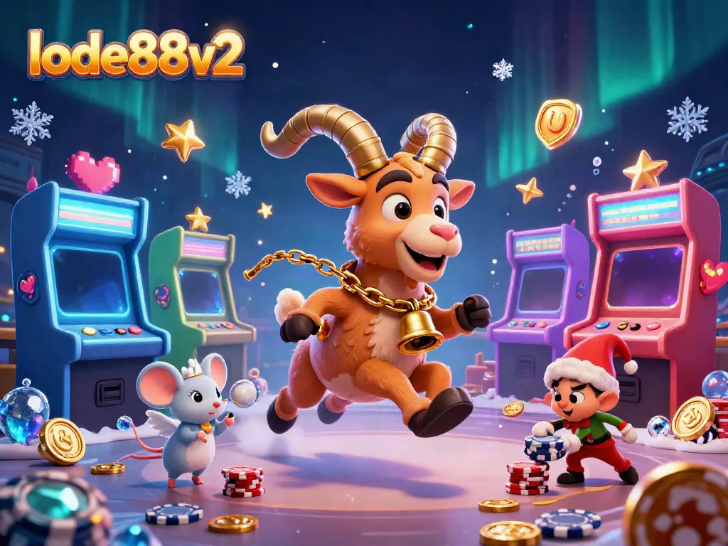 Experience the lode88v2 holiday-horror casino scene with Krampus and dynamic gaming elements intriguing players.