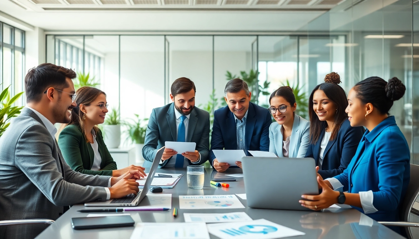 Professionals strategizing evodrop solutions in a modern office environment.