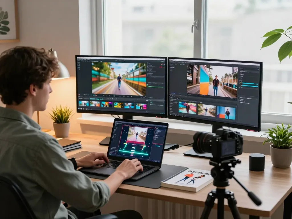 Creating a stunning AI video with free motion control in a modern workspace environment.