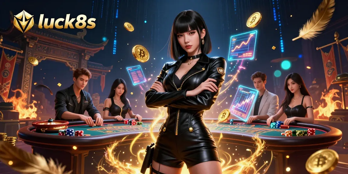 Engage your luck8s strategy with an electrifying Asian casino scene showcasing golden coins and dynamic game elements.