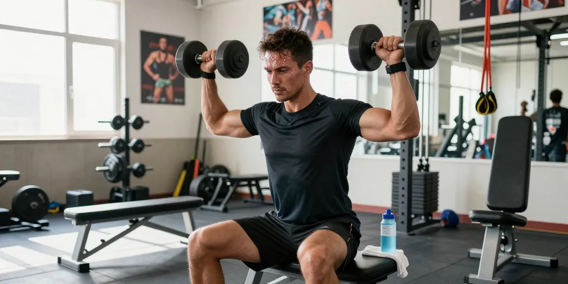 Anabolika Shop Deutschland - Athletischer Mann beim Gewichtheben in einem dynamischen Fitnessstudio mit heller Atmosphäre, umgeben von Fitnessgeräten, die Hingabe zum Muskelaufbau festhaltend.