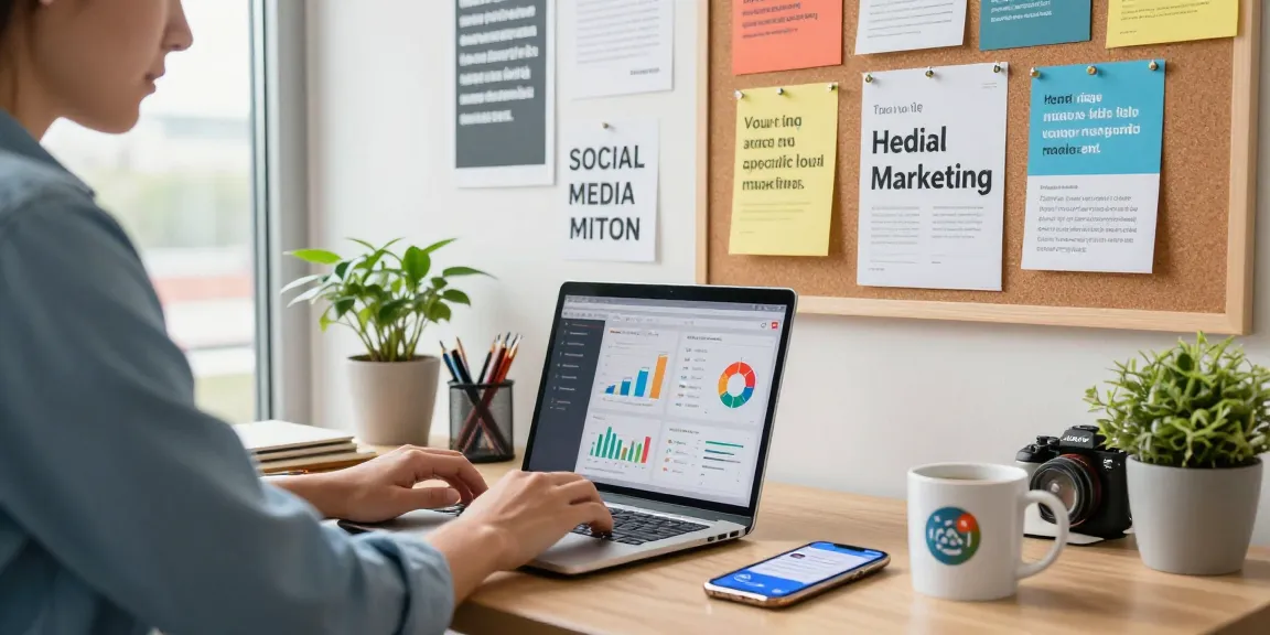 Facebook Likes kaufen in einer modernen Büroumgebung mit Marketingprofi, der an einem Laptop arbeitet.