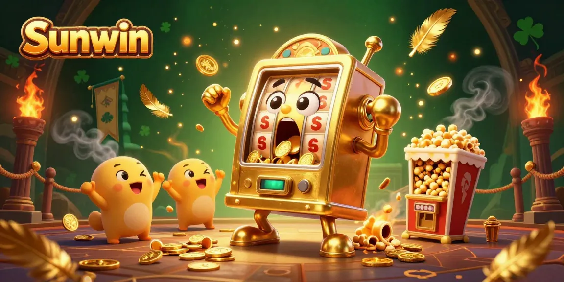 Experience thrilling wins at Sunwin with our vibrant 3D slot machine scene featuring dynamic characters and elements.