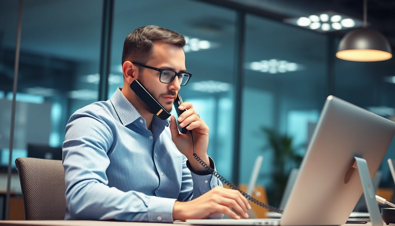 Headhunter am Telefon, professionell und engagiert bei der Suche nach Talenten.