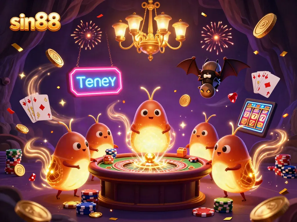 Experience thrilling gameplay with sin88 at a lively glowing casino scene featuring engaging animated characters.