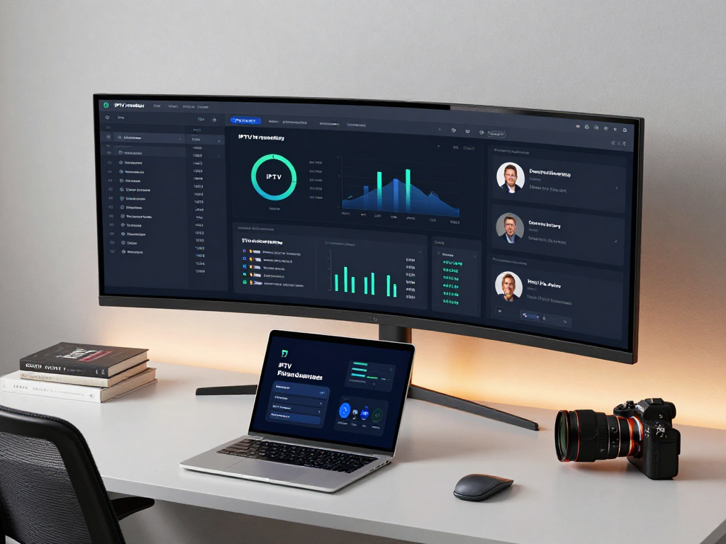 Iptv reseller software development and cloud computing setup featuring advanced technology.