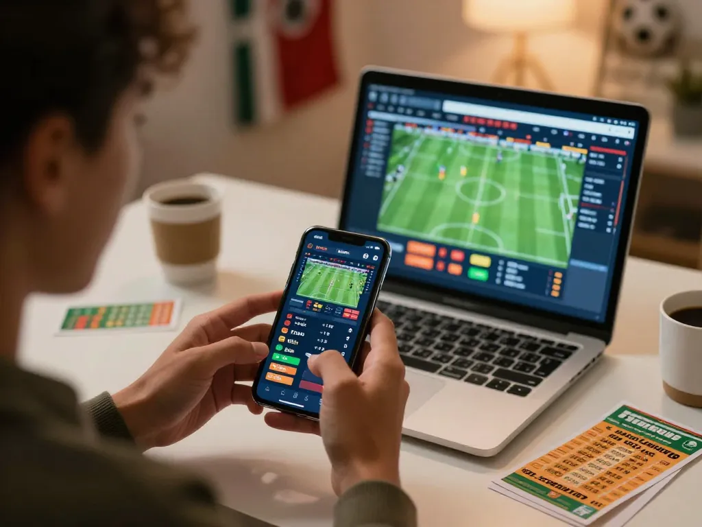 Engaging in online betting with ty le keo nha cai on smartphone, dynamically capturing the excitement of sports predictions.
