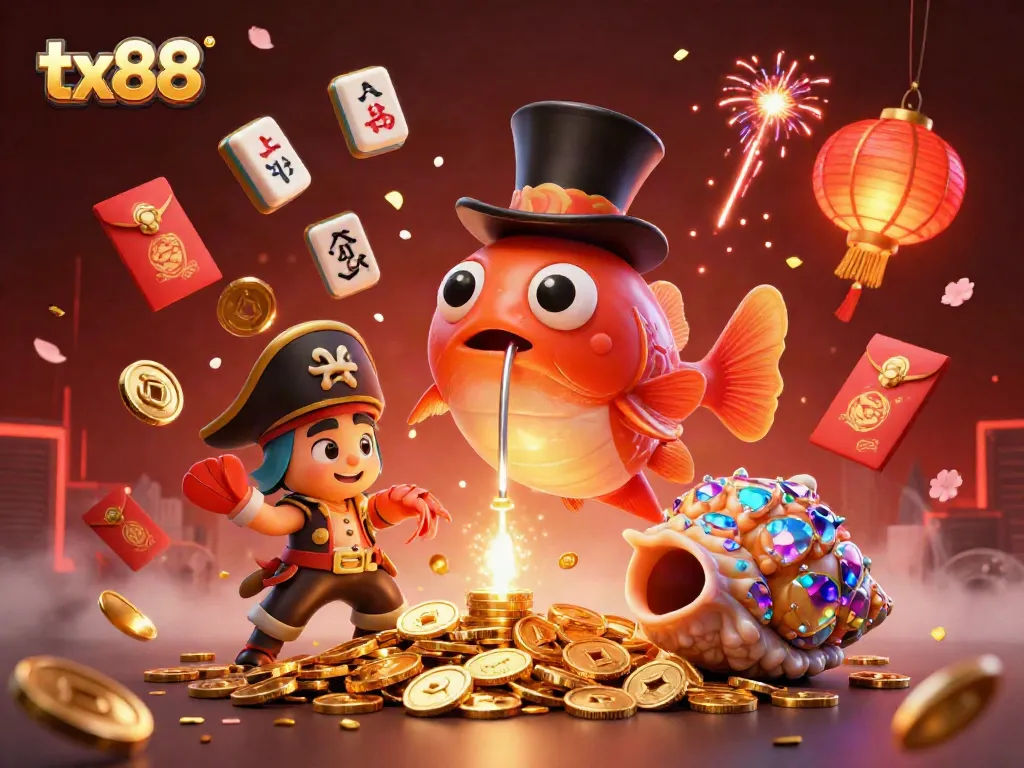 Discover exciting wins with tx88 as the anglerfish attracts golden coins in this vibrant casino scene.