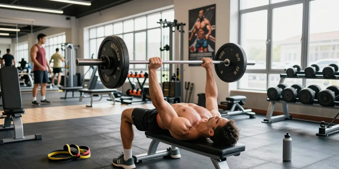 Bodybuilder im Anabolika Shop beim Training mit Gewichten zur Muskelsteigerung.