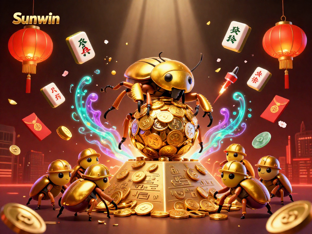 Sunwin offers a vibrant casino experience with golden beetle characters and festive elements.