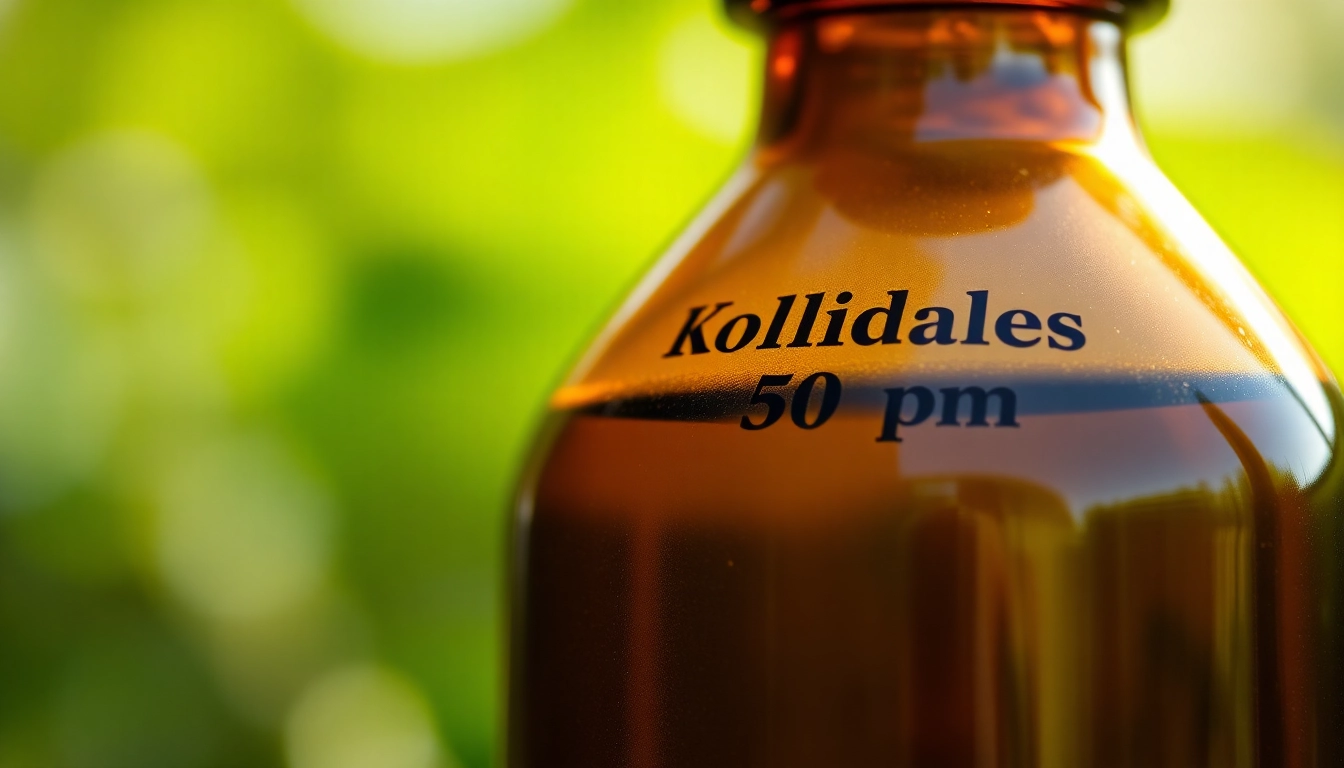 Showcasing Kolloidales Silber 50 ppm in an elegant brown bottle, emphasizing its purity and natural essence.