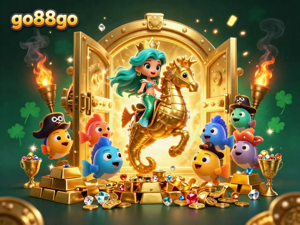 Engage with go88go's vibrant online gaming adventure featuring a cartoon mermaid and treasure elements