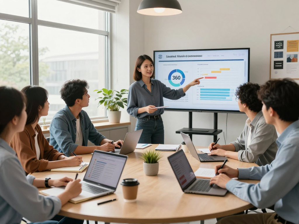 Professionelles Feedback-Gespräch zur Bewertung von chef ungerecht in modernem Büro mit motiviertem Team.