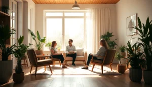 Coaching in Lebenskrisen: Ein Coach unterstützt eine Person in einer Lebenskrise in einem gemütlichen Raum.