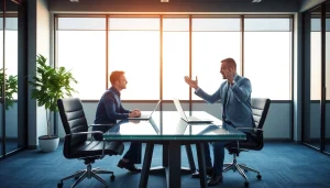 Headhunter IT berät professionell einen Klienten in einem modernen Büro.