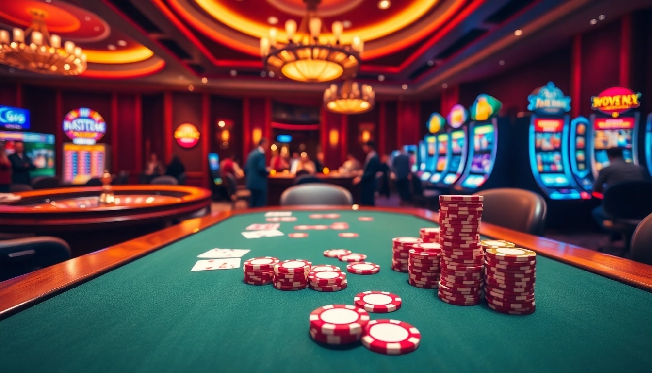 Experience the thrill of RR88 casino games with vibrant poker chips and roulette wheel action.